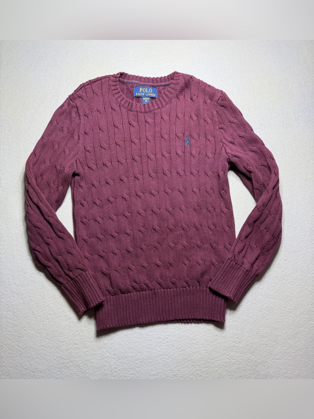 POLO Ralph Lauren Boys Size S/P(8) Burgundy Cable Knit Crew Neck Cotton Sweater